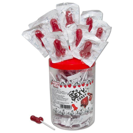 Display with 50 Penis Lollipops Strawberry with Cherry Flavor in jar
