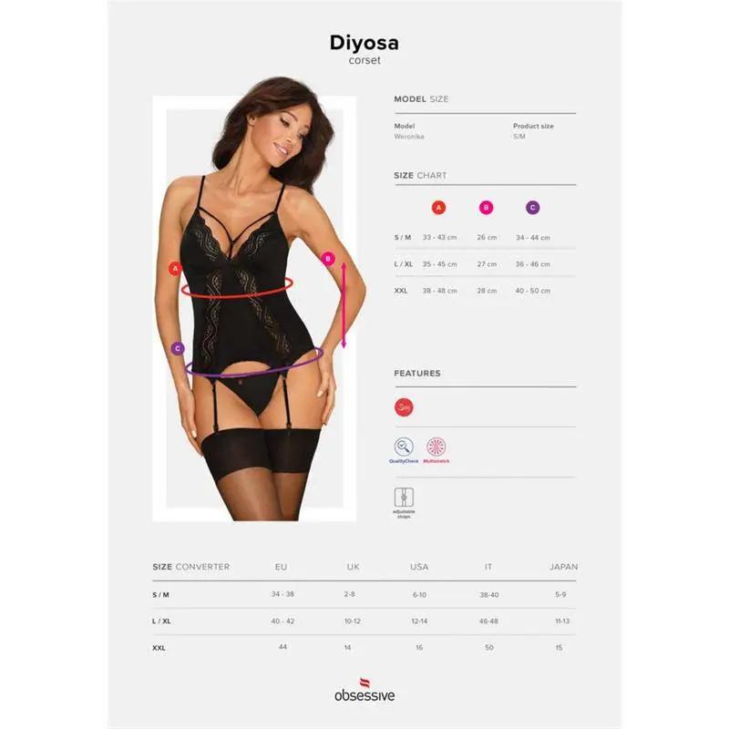 Diyosa Corset and Thong Black - secretsextoys.store