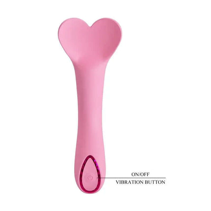 Dj Cock Vibrator G-Spot in pink with a heart-shaped design and vibration button, offering ergonomic and precise G-spot stimulation.