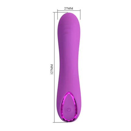 Purple Dj Dick G-Spot Vibration with decorative ring, 10 functions, and measurements for precise G-spot stimulation.