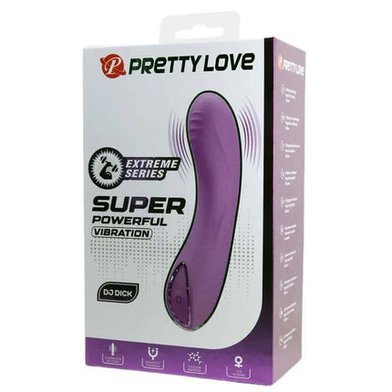 Packaging of Dj Dick G-Spot Vibration, showing a powerful purple vibrator promoting intense pleasure and elegant design.