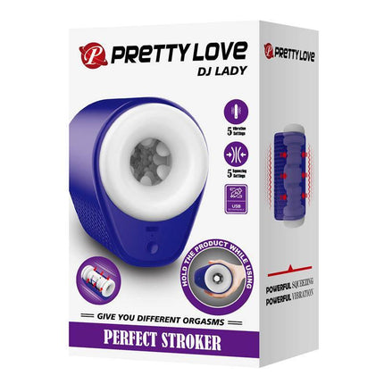 Dj Lady Men Masturbator with Vibration packaging featuring multi-speed vibrating functions and ergonomic design for lifelike stimulation.