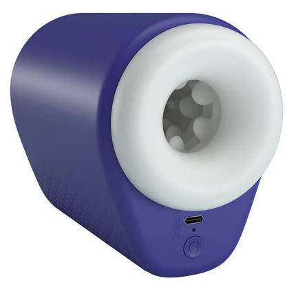 Dj Lady Men Masturbator with Vibration showcasing ergonomic design and textured sleeve in blue.