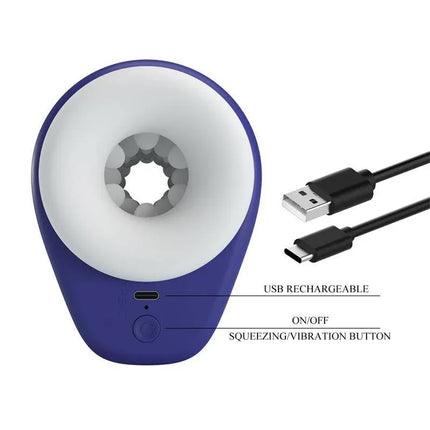 Front view of the Dj Lady Men Masturbator with Vibration featuring USB charging port and control buttons