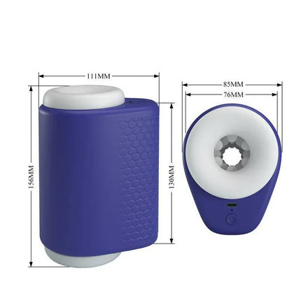 Dj Lady Men Masturbator with Vibration featuring ergonomic design and textured sleeve, showcasing product dimensions and vibrant color.