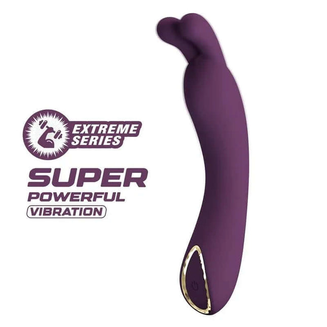 Dj Rabbit G-Spot Vibrator in purple with extreme series label and super powerful vibration text, featuring a unique ergonomic design