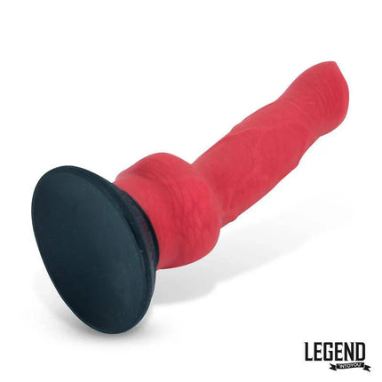 Red silicone dildo with black suction base from Legend Intoyz.
