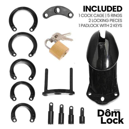 Domlock M Size Chastity Cage for Ultimate Control with rings, keys, and padlock
