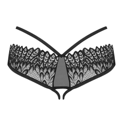 Donarella Crotchless Panties in black with open cut and sophisticated lace design for seductive and comfortable wear.
