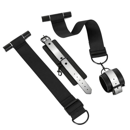 Door Restraint Kit with Adjustable and Removable Cuffs, includes neoprene straps and metal rings for secure and playful bonding.