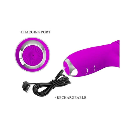 Dorothy Thrusting Vibrator USB Purple showing charging port and USB cable for easy rechargeability.