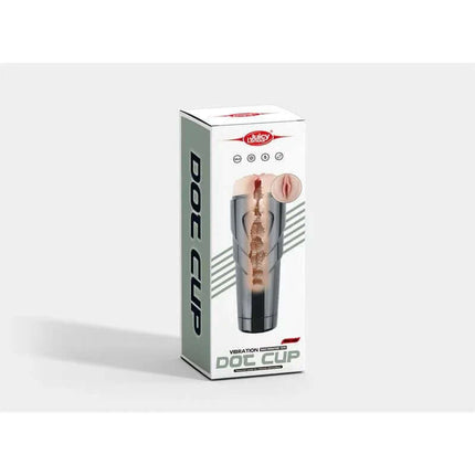 Dot Vagina Masturbator with Vibration in packaging featuring a lifelike vagina-shaped opening and textured design on display