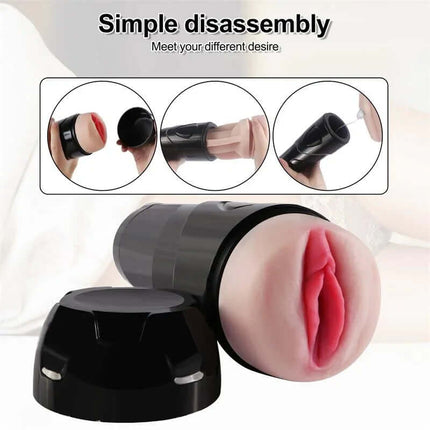 Dot Vagina Masturbator with Vibration showing lifelike design and simple disassembly features.