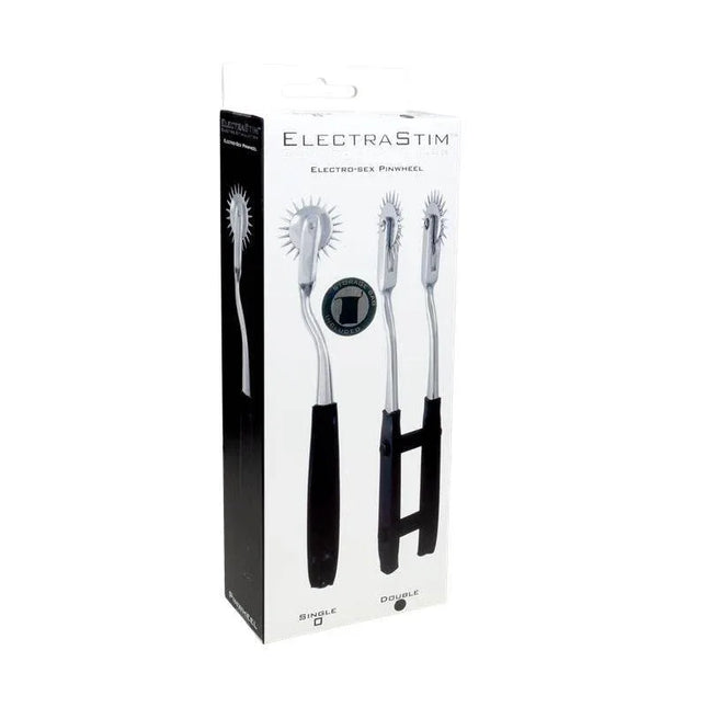 ElectraStim Double (bi-polar) Pinwheel packaging showing dual electro pinwheels for sensory play and teasing sensations.