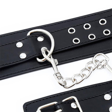 Double Buckle Adjustable handcuffs with chain and buckle detail for secure BDSM play and intimate restraint.