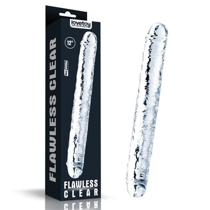 Double Dildo Flawless Clear 12 Clear by LoveToy, transparent dual-ended design for enhanced stimulation and pleasure.