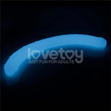 Glow-in-the-dark Double dildo Lumino Blue Light 18.5 for versatile pleasure in low light, showcasing dual-ended design.
