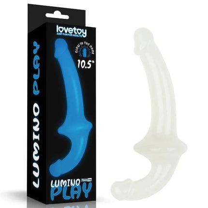 Double dildo Lumino Play Blue Light 10.5, glow-in-the-dark pleasure toy, 10.5 inches, body-safe TPE, double-ended design, vivid blue glow