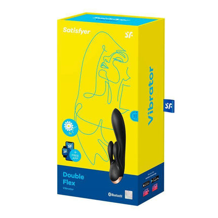 Packaging of Double Flex G-Spot Vibe 3 Motors Satisfyer APP Connect Black with Bluetooth and Free App features.