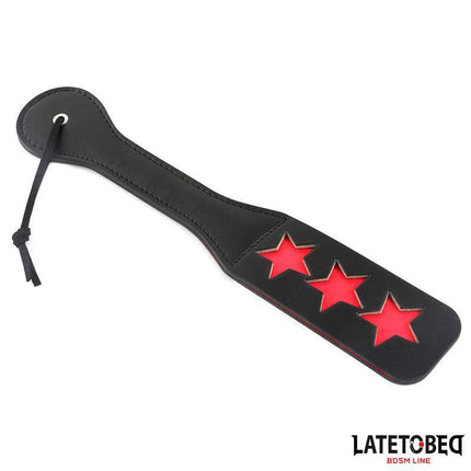 Double Layers Paddle Star 32 cm with bold red stars, part of the Latetobed BDSM Line, features durable PU two-layer construction.