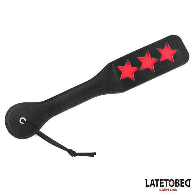 Double Layers Paddle Star 32 cm with red star pattern from Latetobed BDSM Line, 32 cm length x 5.5 cm width, PU two-layer construction.