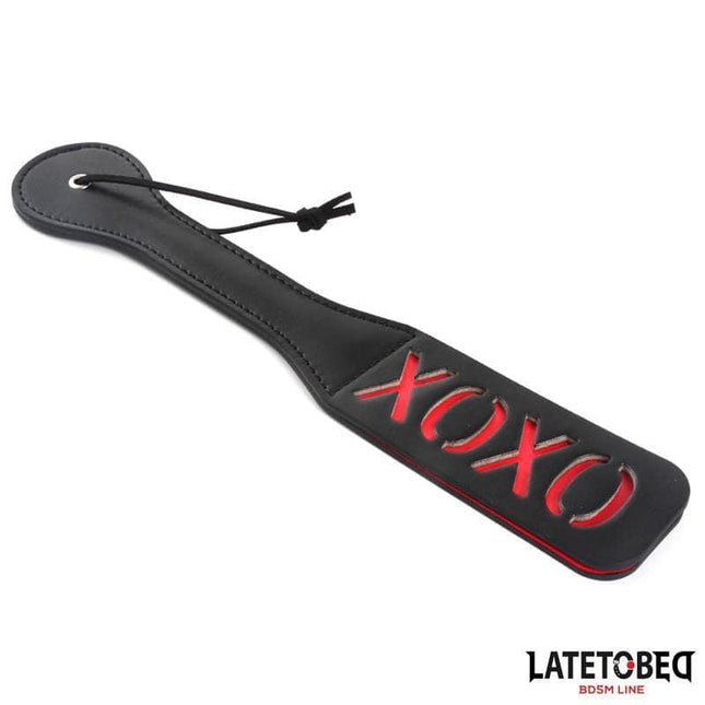 Double Layers Paddle XOXO 32 CM from Latetobed BDSM Line, PU two-layer, 32 cm length, black and red design, bold aesthetics