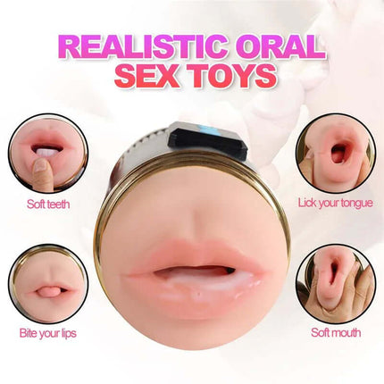 Realistic oral sex toys featuring soft mouth textures and different sensations like lick your tongue and bite your lips.