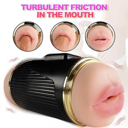 Double Male Masturbator Pussy and Mouth Kay with dual openings and vibration feature for varied sensations.