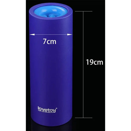 Purple Double Opening Masturbator Blow Job Stroker with dimensions of 19cm length and 7cm width.