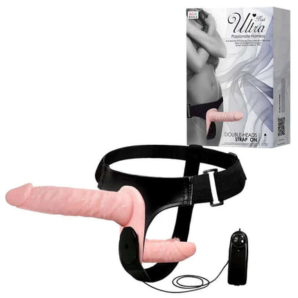 Double Penetration Strap-on Flesh with vibrating dildo and vaginal plug harness for intense pleasure