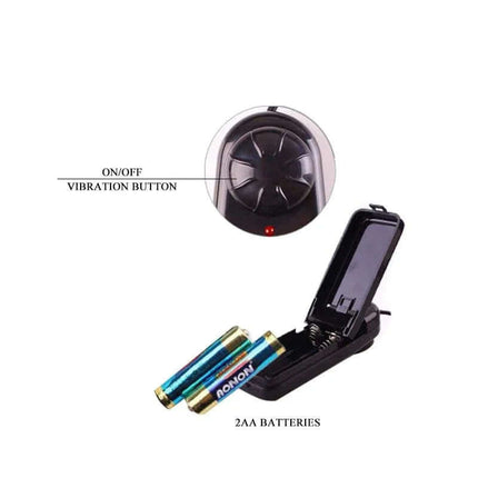 Control unit for Double Penetration Strap-on Flesh with on/off vibration button and 2 AA battery compartment.