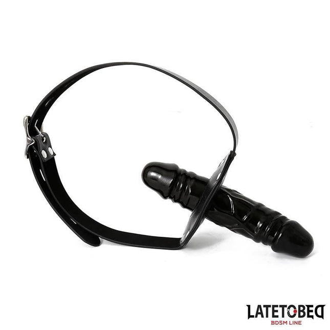 Double Penis Gag — Black, Adjustable BDSM Accessory with dual components for enhanced sensory experiences.