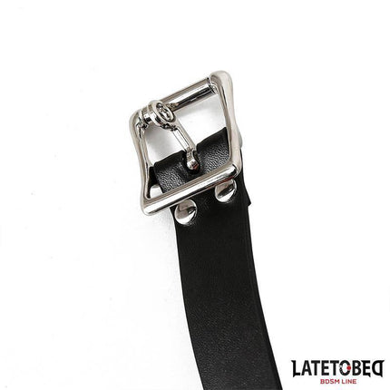 Black adjustable strap for Double Penis Gag BDSM accessory with silver buckle, showcasing high-quality material and craftsmanship.