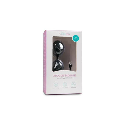 Packaging of Double Vagina Balls Black, dual-ball set for pelvic floor training, featuring a waterproof and soft-touch design.