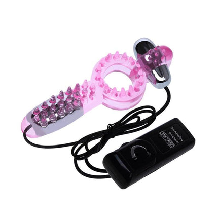 Double Vibrating Cock Ring Couple Collection Pink, dual-vibration design for shared pleasure with remote control, made in USA.
