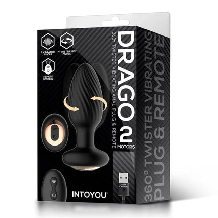 Packaging of Drago Butt Plug Vibration, 360º Twister Movement and Remote Control by Intouyou