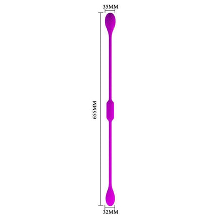 Dream Lovers Whip Stimlator Eggs in vibrant purple, dual-ended design with measurements, perfect for versatile pleasure and stimulation.
