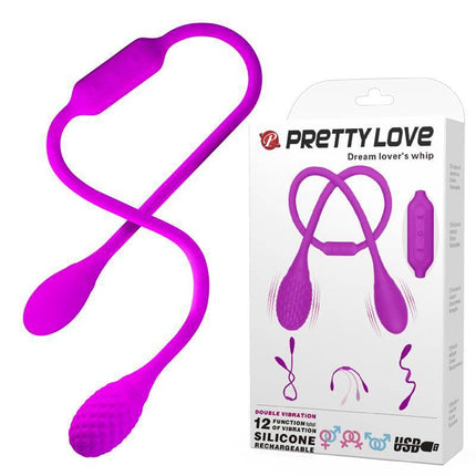 Dream Lovers Whip Stimlator Eggs with packaging, featuring a purple double-stimulation design for versatile pleasure and customizable intensity.