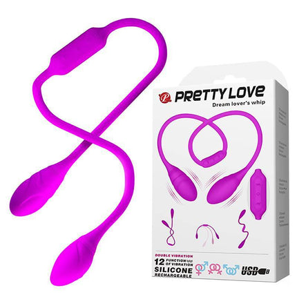 Dream Lovers Whip Stimulator Eggs in vibrant purple with 12 vibration functions for dual stimulation and solo or partnered play