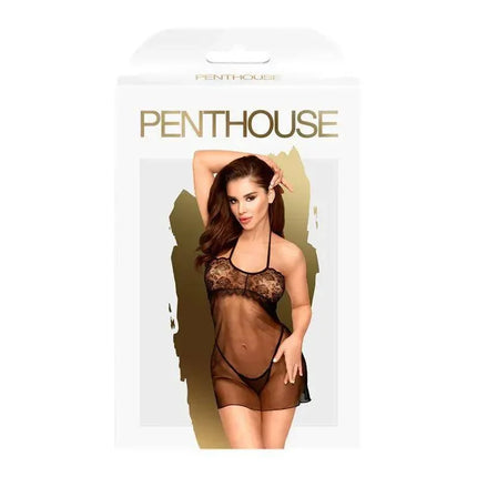 Dress All Yours Black lace teddy with sheer floral pattern and dramatic neckline on packaging.