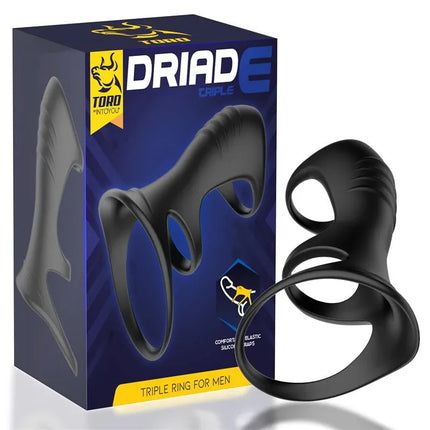 Driade Triple Ring for Men Silicone, featuring a triple-ring design, flexible silicone materials, and premium comfort packaging.