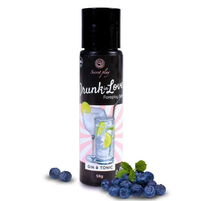 Drunk in Love Lubricant Gin & Tonic 60 ml with blueberries next to bottle