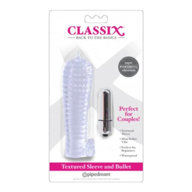 Packaging of Dua Textured Sleeve and Mini Bullet Clear, featuring a textured sleeve and vibrating bullet for enhanced pleasure.