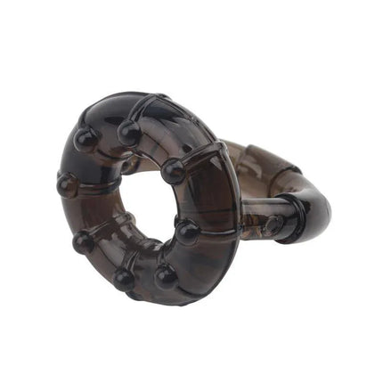 Dual Enhancement Ring in black, featuring dual rings for greater intimacy, made from body-safe TPE material, shown in adjustable size.