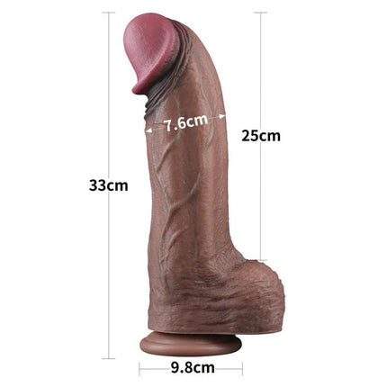 Dual Layered Dildo 13 Cock XXL with realistic texture and flexible design, 33cm length, 7.6cm diameter, for versatile stimulation.