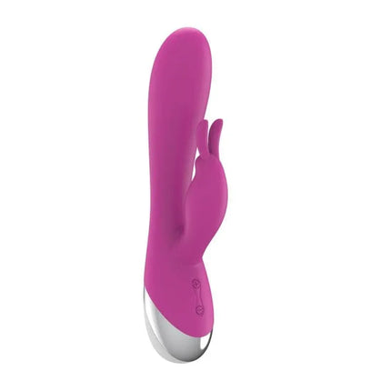 Dual Vibe with Rabbit USB Silicone Pink vibrator featuring bunny-shaped clitoral stimulator in soft pink silicone finish for pleasure.