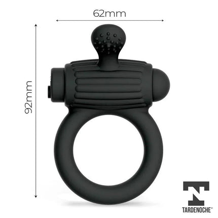 Dully Vibrating Penis Ring Silicone Magnetic USB with dimensions, premium silicone design by Tardenoche