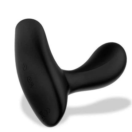 Dwen P-Spot Vibrator USB with Remote Control, ergonomic prostate stimulator in black with wide base and curved design for P-point pleasure.