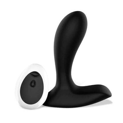 Dwen P-Spot Vibrator USB with Remote Control, ergonomic prostate stimulator with a curved design and wide safety base shown.
