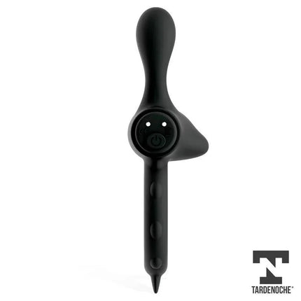 Black silicone anal plug with remote control on a white background